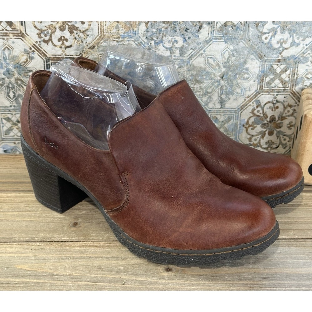 B.O.C. Ankle Booties Heeled Leather Boho Womens 10 Brown Excellent